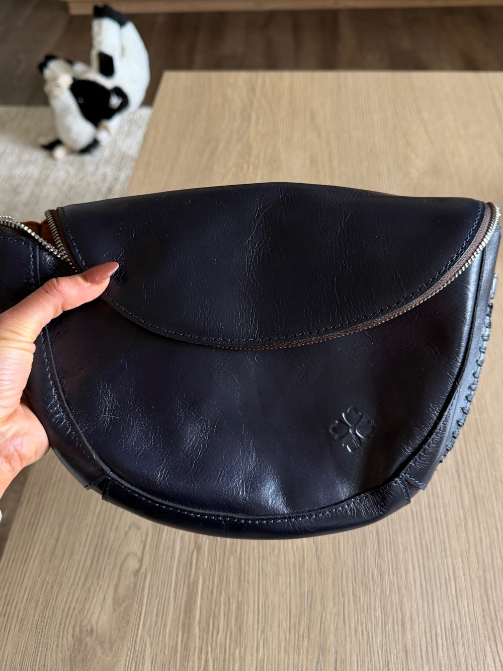 HOBO Black Leather Crescent Crossbody Bag with Embossed Logo